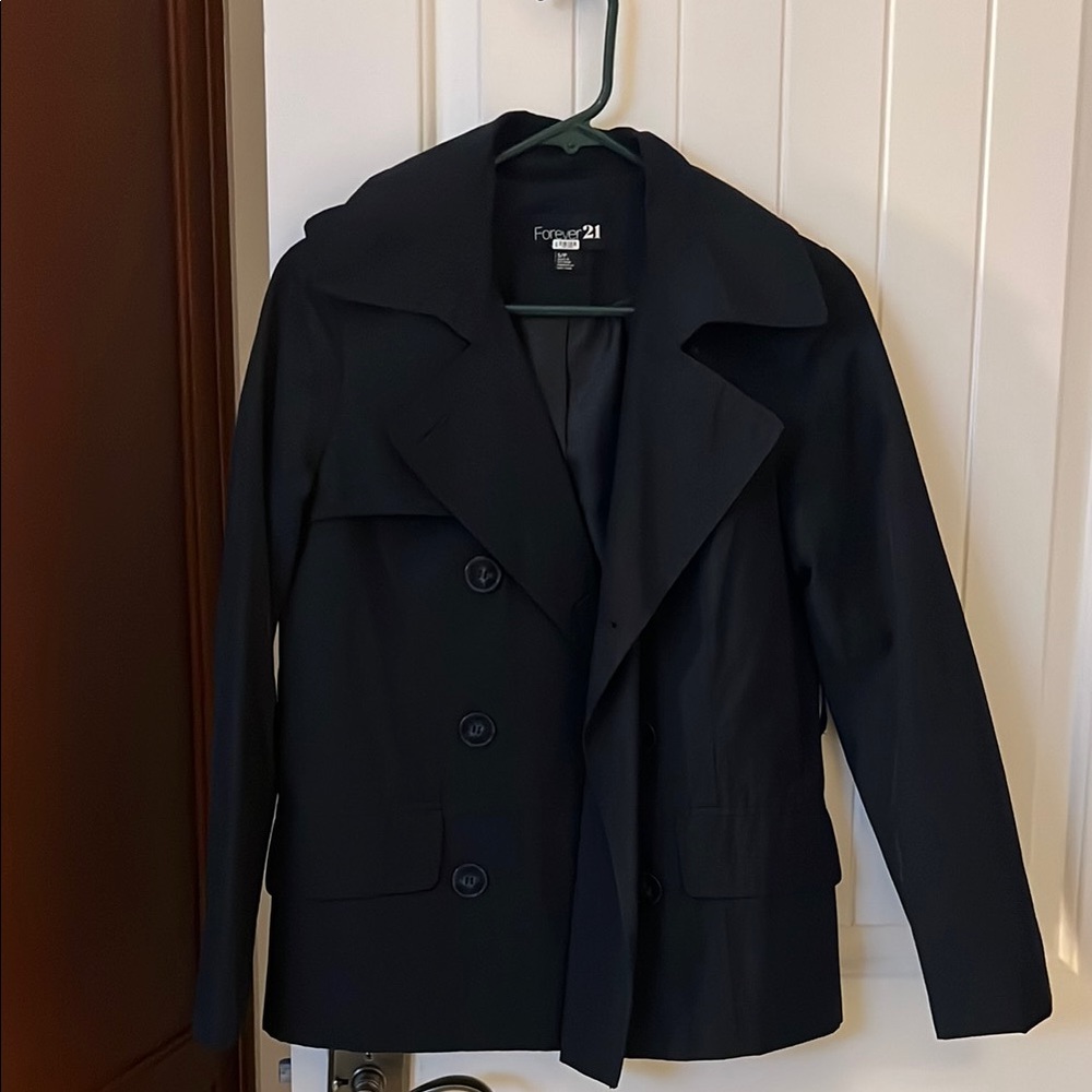Forever 21 Black Pea Coat with Wide Lapel Collar